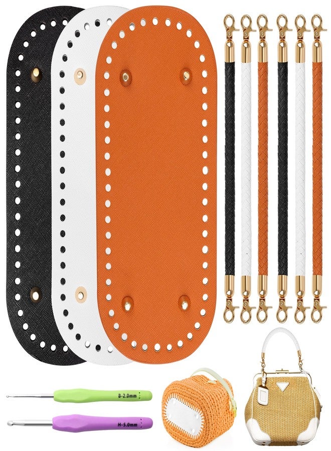 Coitak 3+6 PCS Bag Bases for Crochet with Braided Purse Handles for Bag Making, 2 PCS Crochet Hooks, 3 Colors Leather Purse Bottoms for Crocheting, 12 Inch Handbag Handles (White, Black, Brown) - Image 1