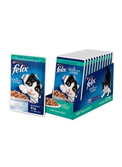 PURINA Felix As Good As It Looks Wet Food For Adult Cats|Complete And Balanced Cat Food |Tuna Flavour|Pack Of 12 Pouches (12 X 85 G),Pack Of 1  - Image 1