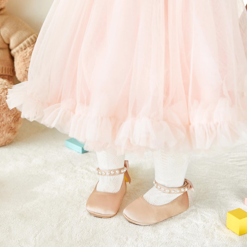 PHIRAMIN Baby Girls Satin Nude Mary Jane Flats - Infant 12-18 Months Walking Shoes Soft Rubber Sole Princess Wedding - Image 3