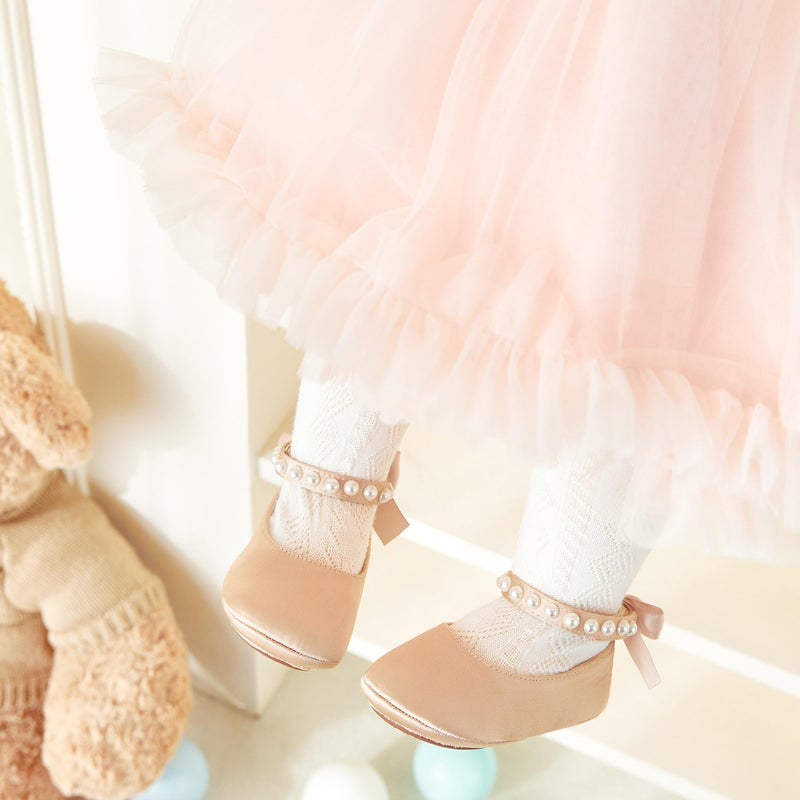 PHIRAMIN Baby Girls Satin Nude Mary Jane Flats - Infant 12-18 Months Walking Shoes Soft Rubber Sole Princess Wedding - Image 2