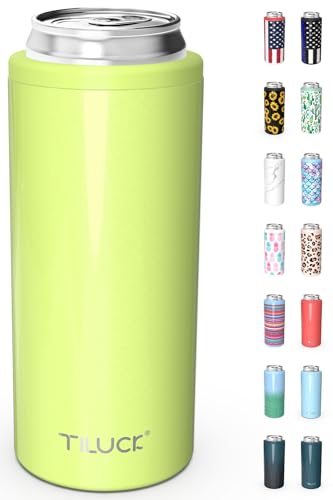 TILUCK Skinny Can Cooler for Slim Beer  Hard Seltzer Stainless Steel DoucleWalled Stainless Steel Insulated Slim Cans Standard 12 oz Lime