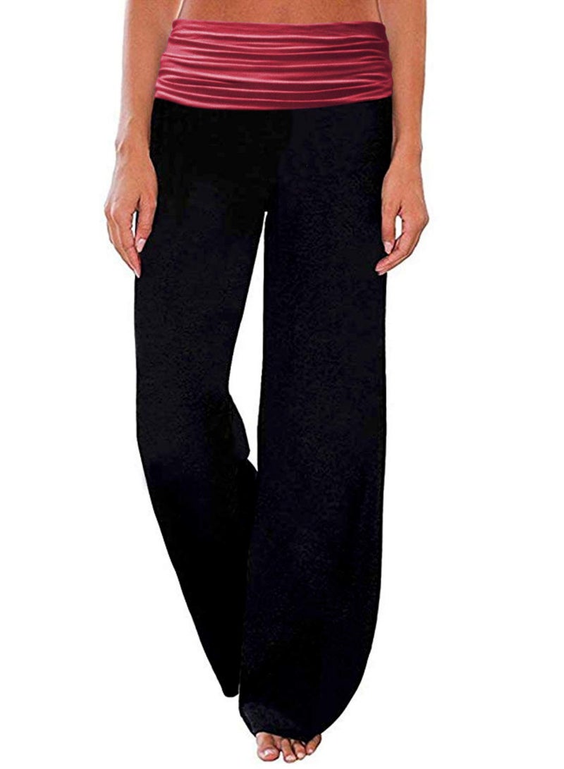 Gracyoga Women's Comfy Pajama Pants Wide Leg Lounge Palazzo Yoga Pants Stretch Casual Floral Print Fold Waist Pants - Image 1