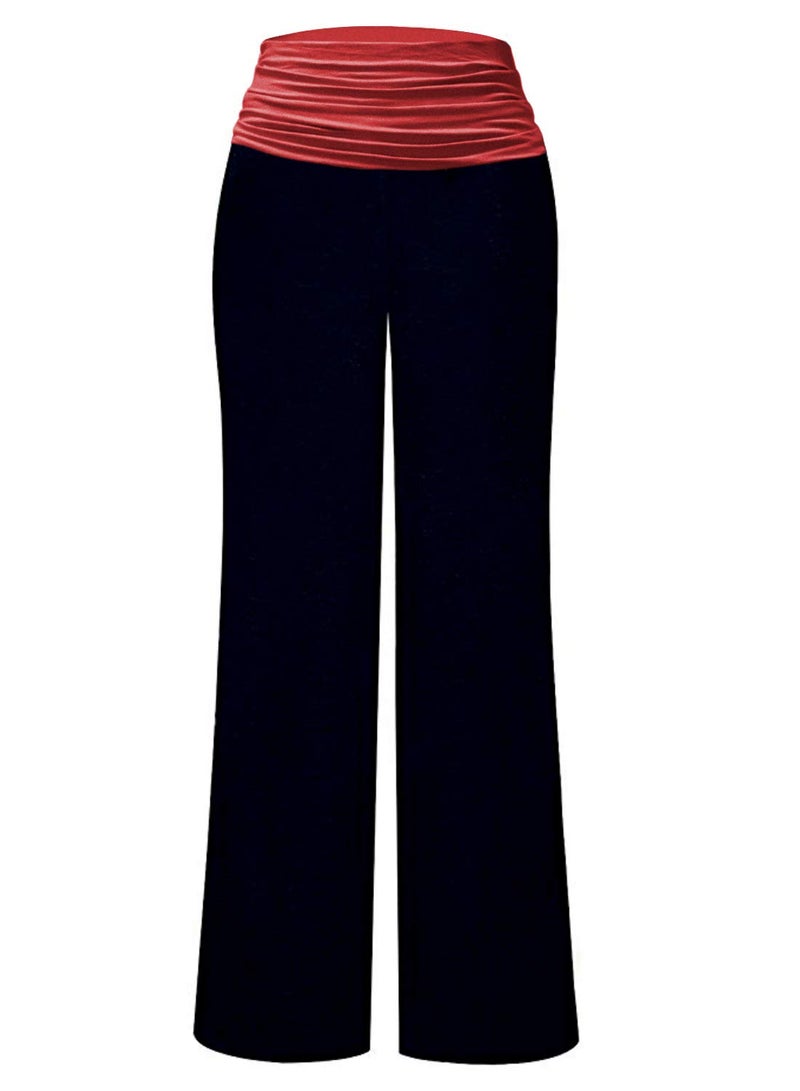 Gracyoga Women's Comfy Pajama Pants Wide Leg Lounge Palazzo Yoga Pants Stretch Casual Floral Print Fold Waist Pants - Image 3