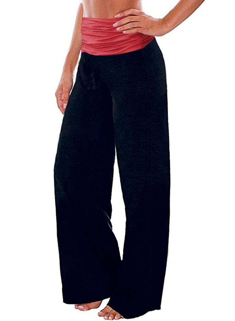 Gracyoga Women's Comfy Pajama Pants Wide Leg Lounge Palazzo Yoga Pants Stretch Casual Floral Print Fold Waist Pants - Image 2