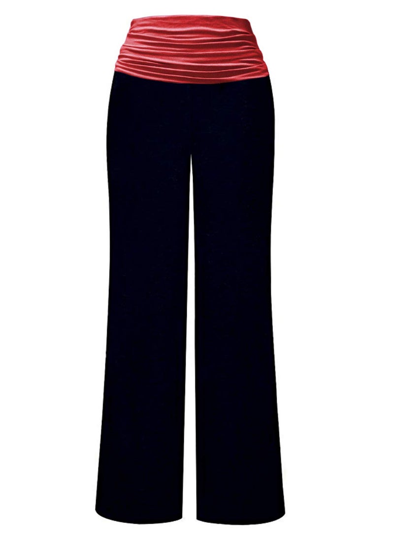 Gracyoga Women's Comfy Pajama Pants Wide Leg Lounge Palazzo Yoga Pants Stretch Casual Floral Print Fold Waist Pants - Image 4
