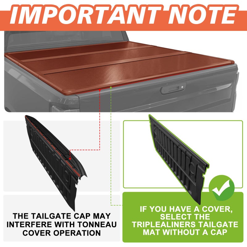 TripleAliners Truck Mat Compatible with 2007-2013 Chevy Silverado & GMC Sierra 1500 Accessories, Tailgate Mat Custom Fit All Weather Protection Pickup Liner, w/Tailgate Cap Protector - Image 3