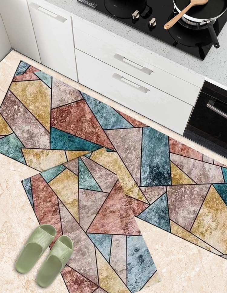 BLURISM Kitchen Rugs and Mats Washable 2 Piece Set NonSkid Soft Absorbent Kitchen Mats Set for Floor Comfort Runner Rug Carpets for Kitchen Floor 112X4472X44 CM Multi
