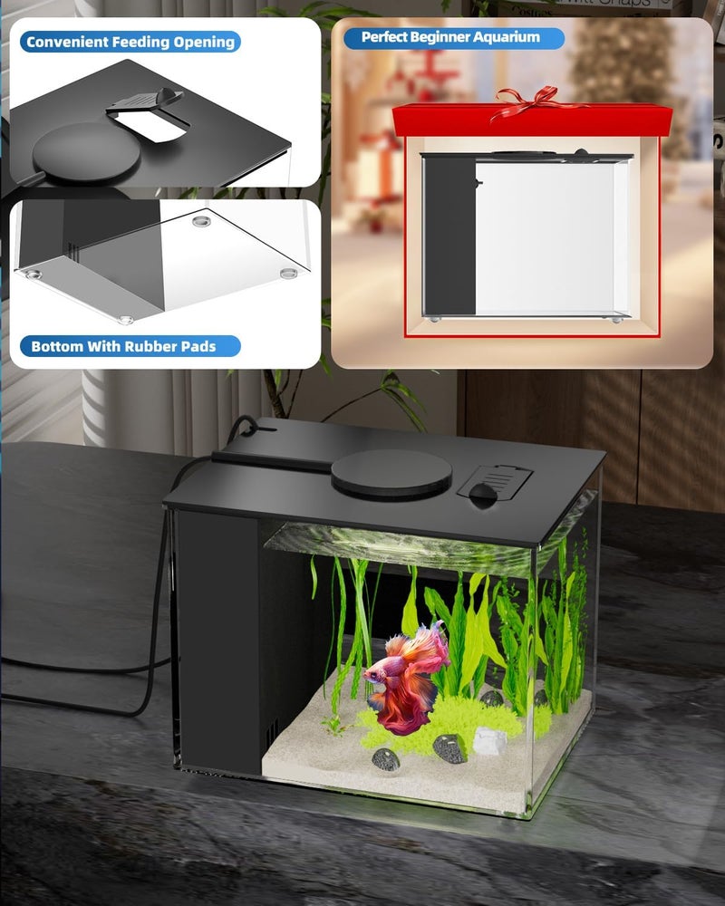 Vehipa 3.7 L Small Betta Aquarium Complete Set, Mini Acrylic Aquarium with Filter Pump, LED Lighting, Ideal for Small Fish, Shrimp and Plants (Black) - Image 5
