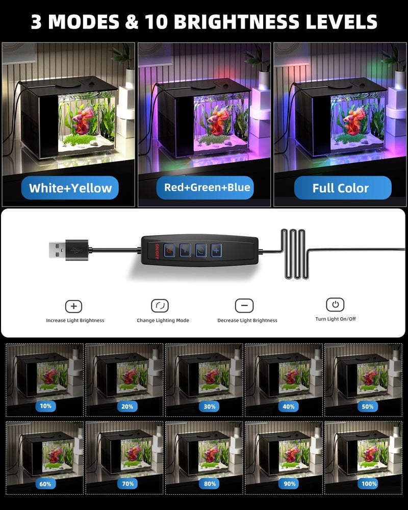 Vehipa 3.7 L Small Betta Aquarium Complete Set, Mini Acrylic Aquarium with Filter Pump, LED Lighting, Ideal for Small Fish, Shrimp and Plants (Black) - Image 4