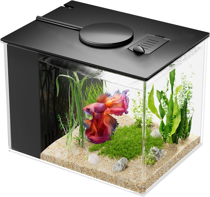 Vehipa 3.7 L Small Betta Aquarium Complete Set, Mini Acrylic Aquarium with Filter Pump, LED Lighting, Ideal for Small Fish, Shrimp and Plants (Black) - Image 1