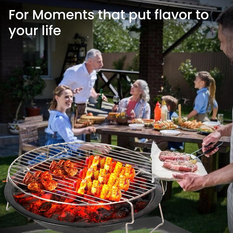 ORILEY شواية فحم محمولة دائرية | 4 مجموعة | 4 أسياخ | 1 قفاز | 1 ملقط | أدوات شواء قابلة للطي للمنزل والتخييم والنزهات والسفر والطهي (عبوة من 1، أسود) - Image 5