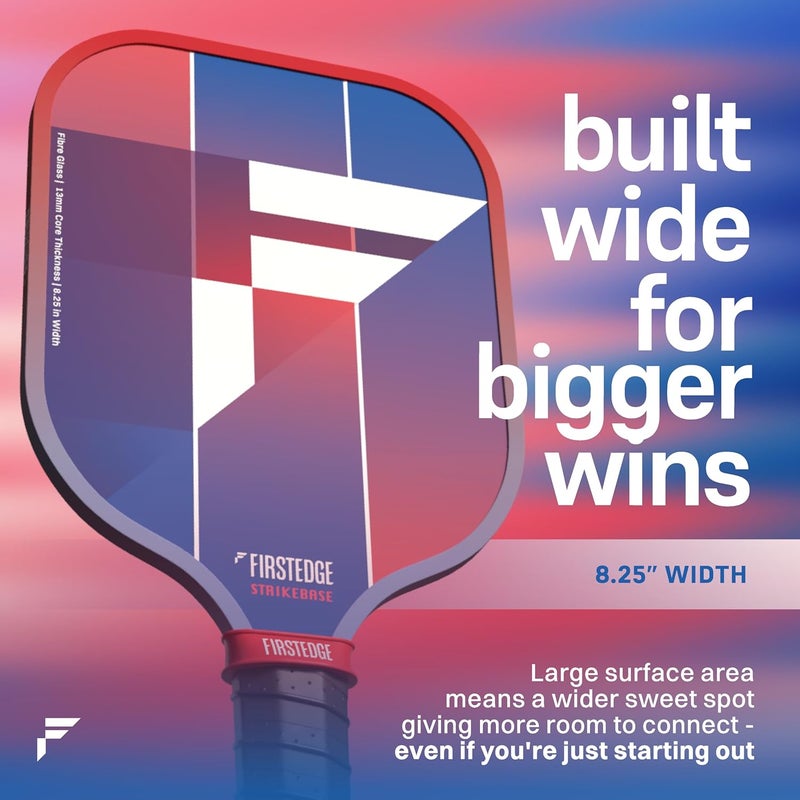 FIRSTEDGE StrikeBase Fibreglass Pickle Ball Racket | Wide Body Pickleball Paddle | Grit Painted Surface | Dual-Tone Edge Guard | Lightweight (Storm Blue) - Image 3