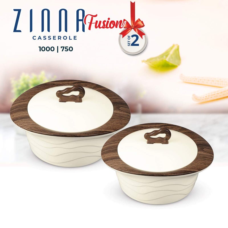 Trueware TRUEWARE Zinna Fusion Casserole Set of 2 750ml1000ml Inner Steel CasseroleDark Brown PU Insulated BPA free Odour Proof Food Grade Easy to Carry Easy to Store Ideal For Chapatti Roti Curd Maker Kitchen Storage Kitchen accesseroies Thermoware Hot Pot  - Image 2