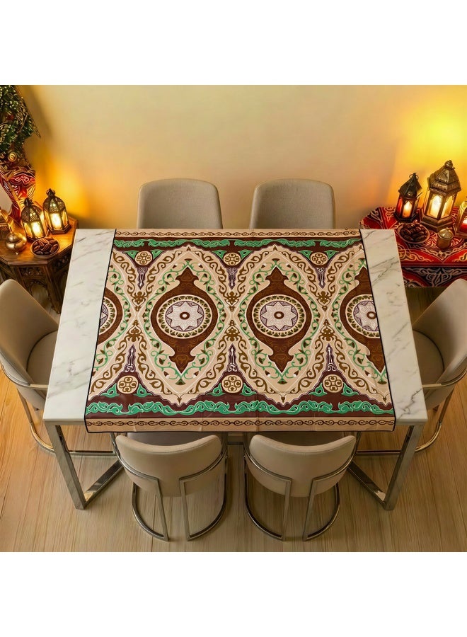 مفرش سفرة رمضان بلاستيك مستطيل (145 × 138 سم) - غطاء طاولة طعام مقاوم للماء برسومات شخصيات فنانيس ورمضان كريم لتزيين المنزل والعزومات