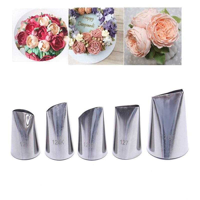 FantasyDay 5 piece Stainless Steel Rose Flower Piping Tips Piping Nozzles Cake Decorating Supplies Cookies Cupcake Icing Decorating Supplies Decorating Kits Frosting Icing Tips Baking Set Tools 4