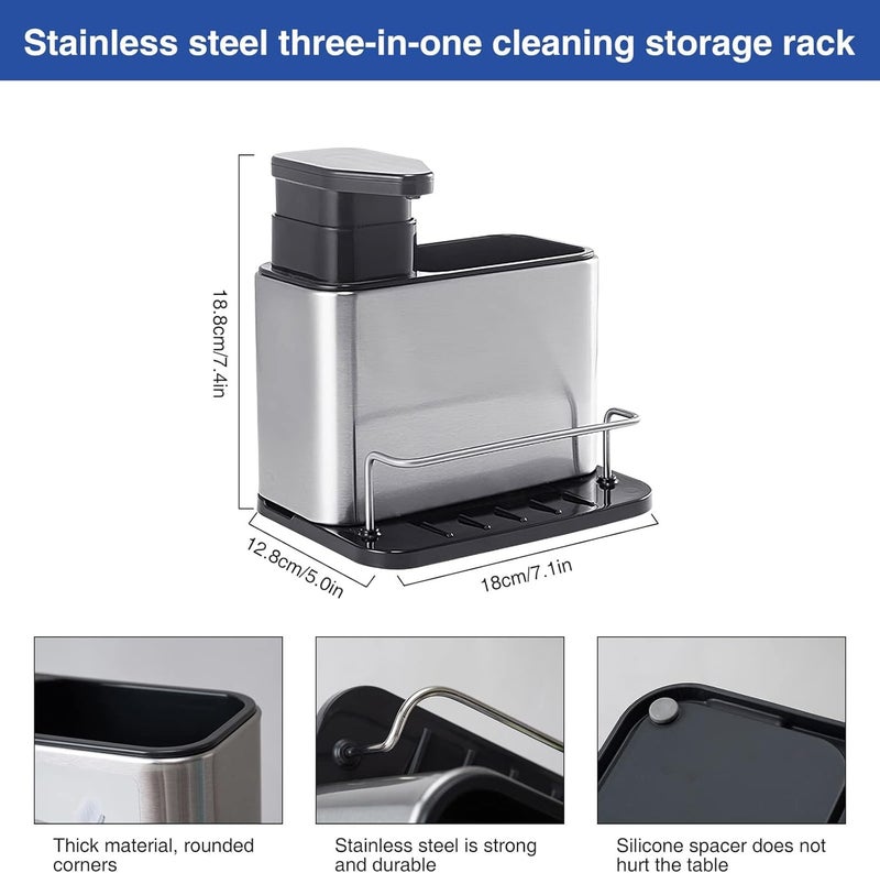 Styleys منظم حوض المطبخ Styleys مع موزع المنظفات، حامل إسفنج 3 في 1، فولاذ مقاوم للصدأ، أسود - Image 3