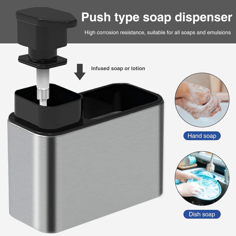 Styleys منظم حوض المطبخ Styleys مع موزع المنظفات، حامل إسفنج 3 في 1، فولاذ مقاوم للصدأ، أسود - Image 2