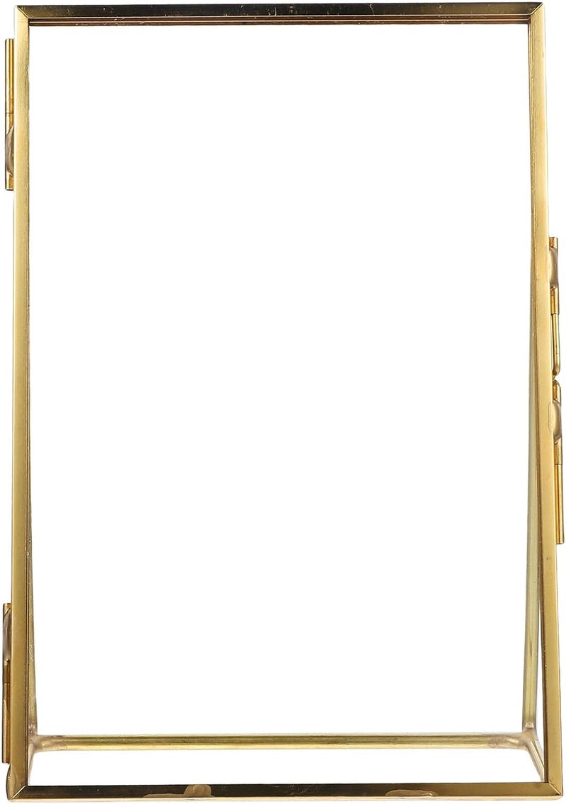 Vintage Brass 6-inch Glass Picture Frame Double Sided Photo Frame Tabletop Display Case for Pressed Flowers Home Décor - Image 1