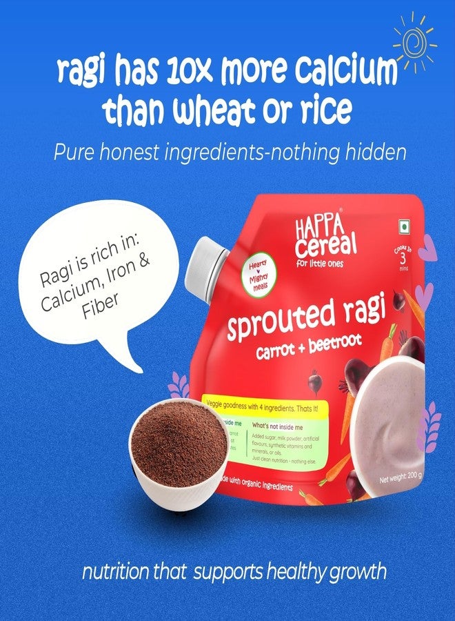 Happa Ragi Cereal for Babies | Sprouted Ragi Carrot Beetroot & Almond Dates Combo | No Sugar, Oil, Milk Powder, Flavours or Colours | Traditional Porridge Recipe | Cooks in 3 Minutes | Stage 2 (6 Months+) | 200g Pack - Image 4