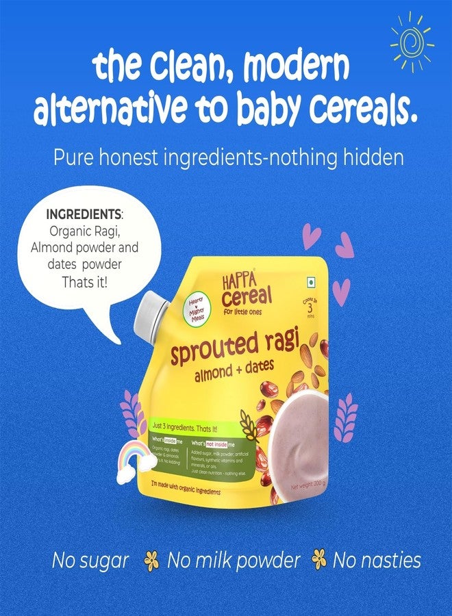 Happa Ragi Cereal for Babies | Sprouted Ragi Carrot Beetroot & Almond Dates Combo | No Sugar, Oil, Milk Powder, Flavours or Colours | Traditional Porridge Recipe | Cooks in 3 Minutes | Stage 2 (6 Months+) | 200g Pack - Image 2