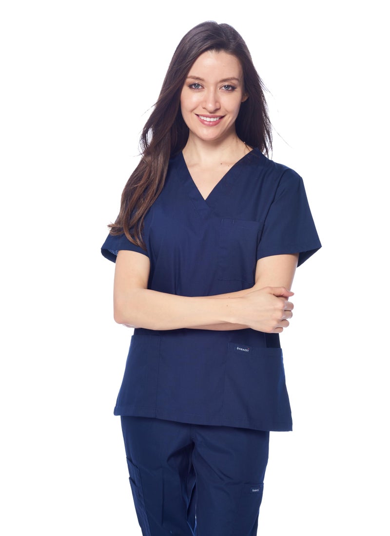 Dagacci Medical Uniform Womens and Mens Scrub Set Unisex Medical Scrub Shirt Top and Pant, Navy, Medium - Image 4
