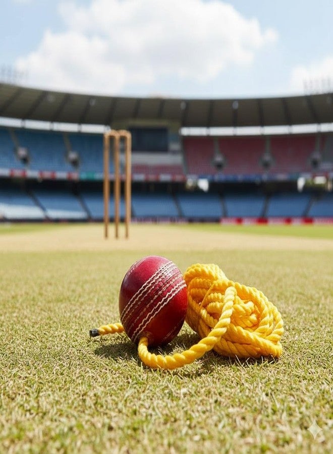 New Trend Leather Hanging Cricket Ball for Shot Practice Indoor Outdoor Training Accessory- Multicolour (Pack of 1) - Image 2