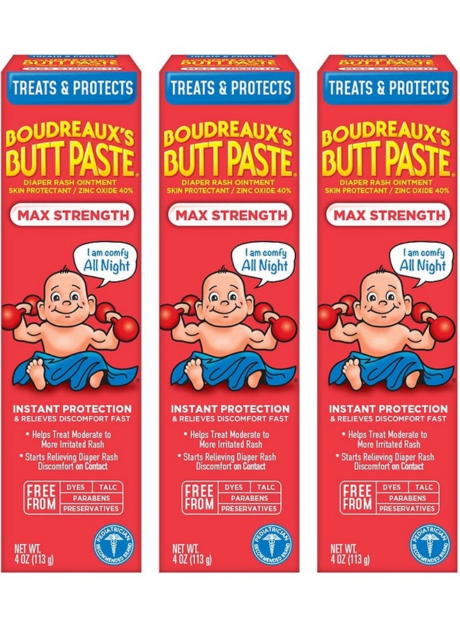Boudreaux's Butt Paste Maximum Strength Diaper Rash Cream, Ointment For Baby, 4 Oz Tube, 3 Pack - Image 1