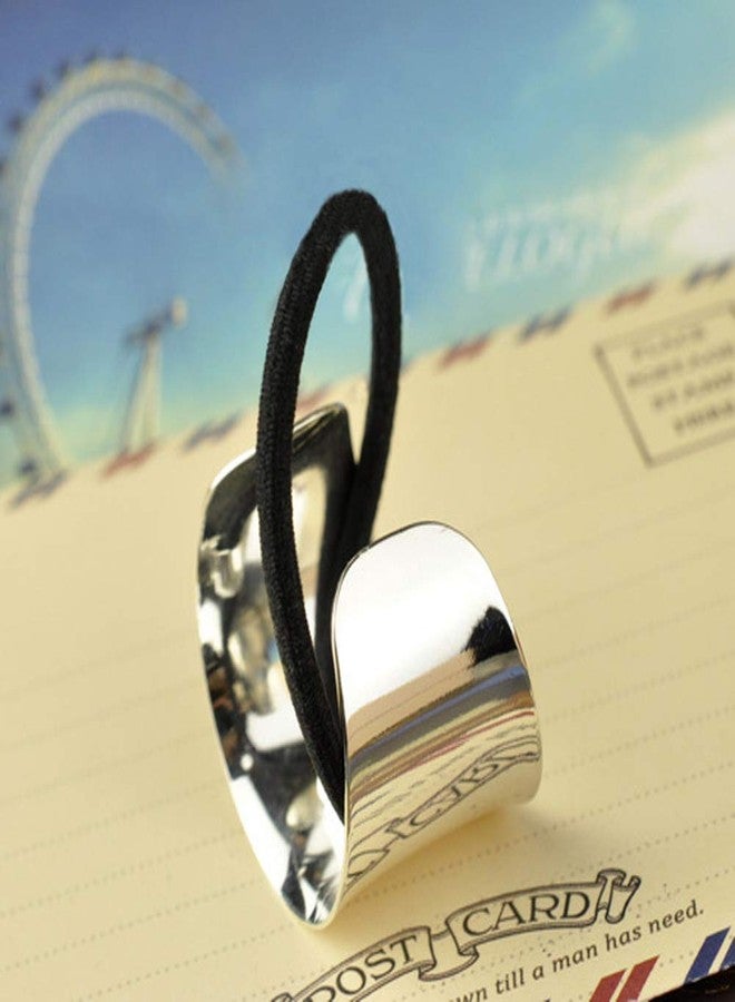 lasenersm 2 Pieces Metal Cuff Ponytail Holder Hair Cuff Elastic Hair Band Rope Hair Ties for Women Girls, Golden and Silver - Image 4