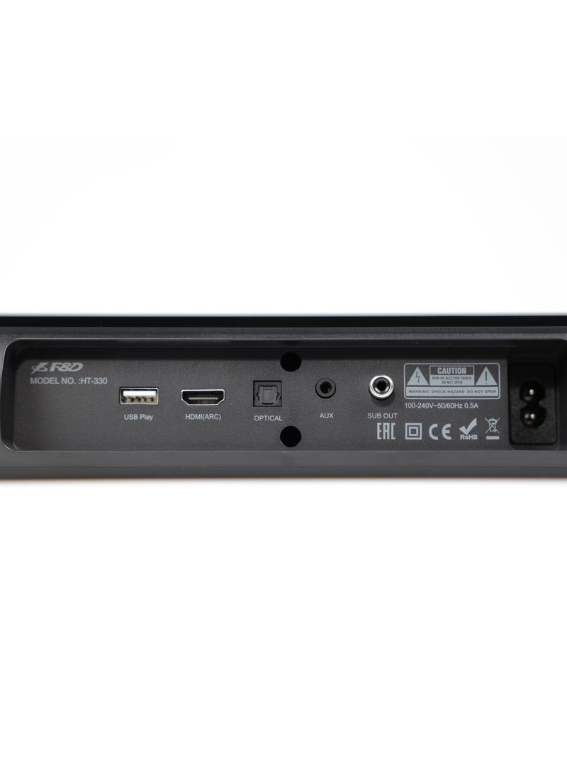 F&D - F&D T330 80W 2.1 Channel Soundbar Speaker&Wired Subwoofer\Bright Led Display\Usb Port\Bluetooth\Hdmi \Optical\ Auxilary Inputs - Image 1