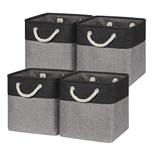 Temary Storage Baskets 4 Pack Fabric Storage Cubes Basket for Organizing, Collapsible Cloth Baskets with Handles for Shelves, Home, Closet (Black&Gray) - Image 1