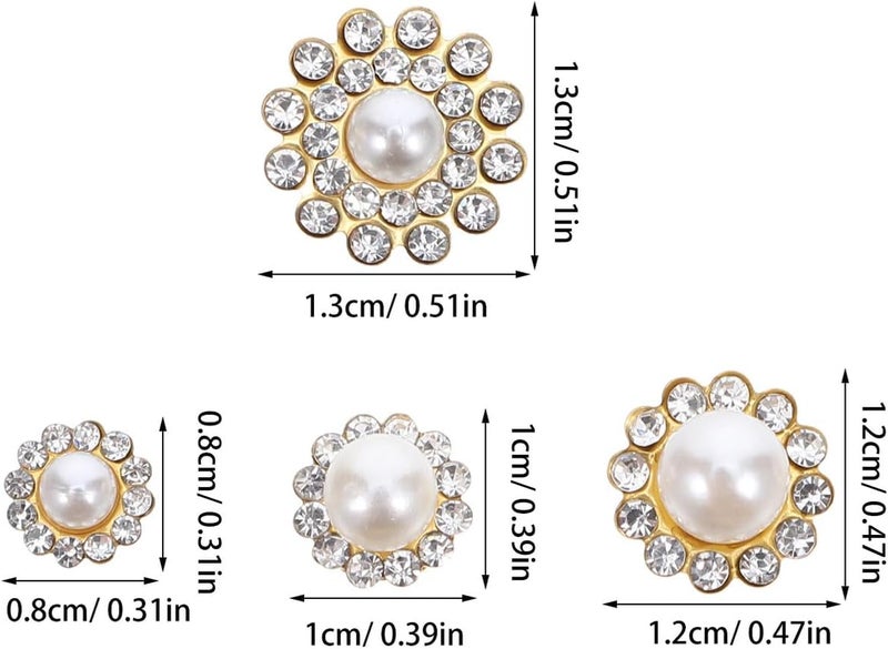 100pcs Mixed Size Flower Pearl Rhinestone Buttons, Cream White Pearl with Gold Base, Decorative Crafting Buttons for DIY Sewing, Blazer Jackets, Scarves, and Skirts - Image 2