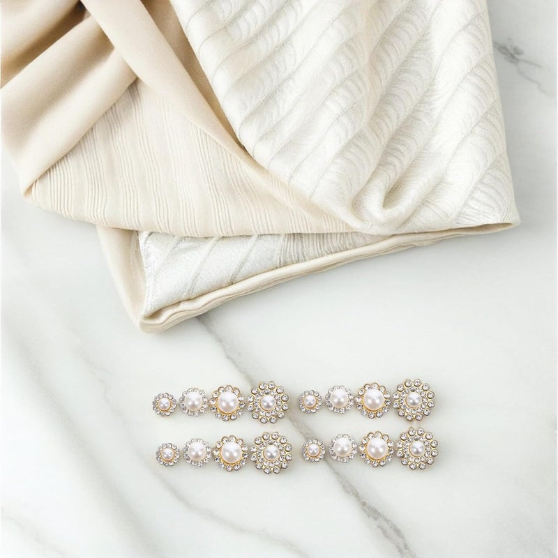 100pcs Mixed Size Flower Pearl Rhinestone Buttons, Cream White Pearl with Gold Base, Decorative Crafting Buttons for DIY Sewing, Blazer Jackets, Scarves, and Skirts - Image 5
