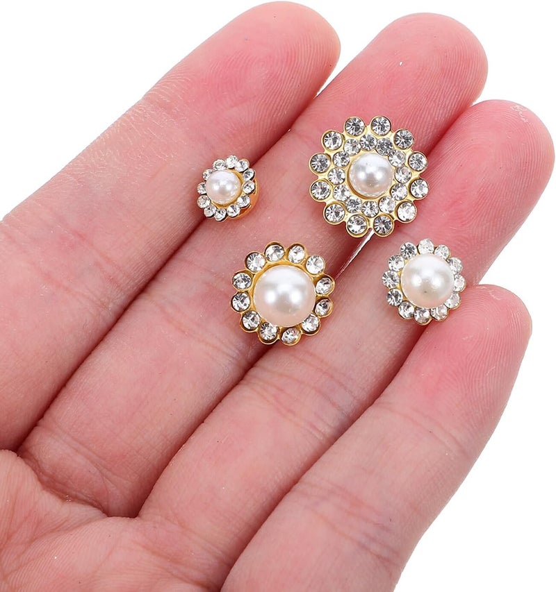 100pcs Mixed Size Flower Pearl Rhinestone Buttons, Cream White Pearl with Gold Base, Decorative Crafting Buttons for DIY Sewing, Blazer Jackets, Scarves, and Skirts - Image 4