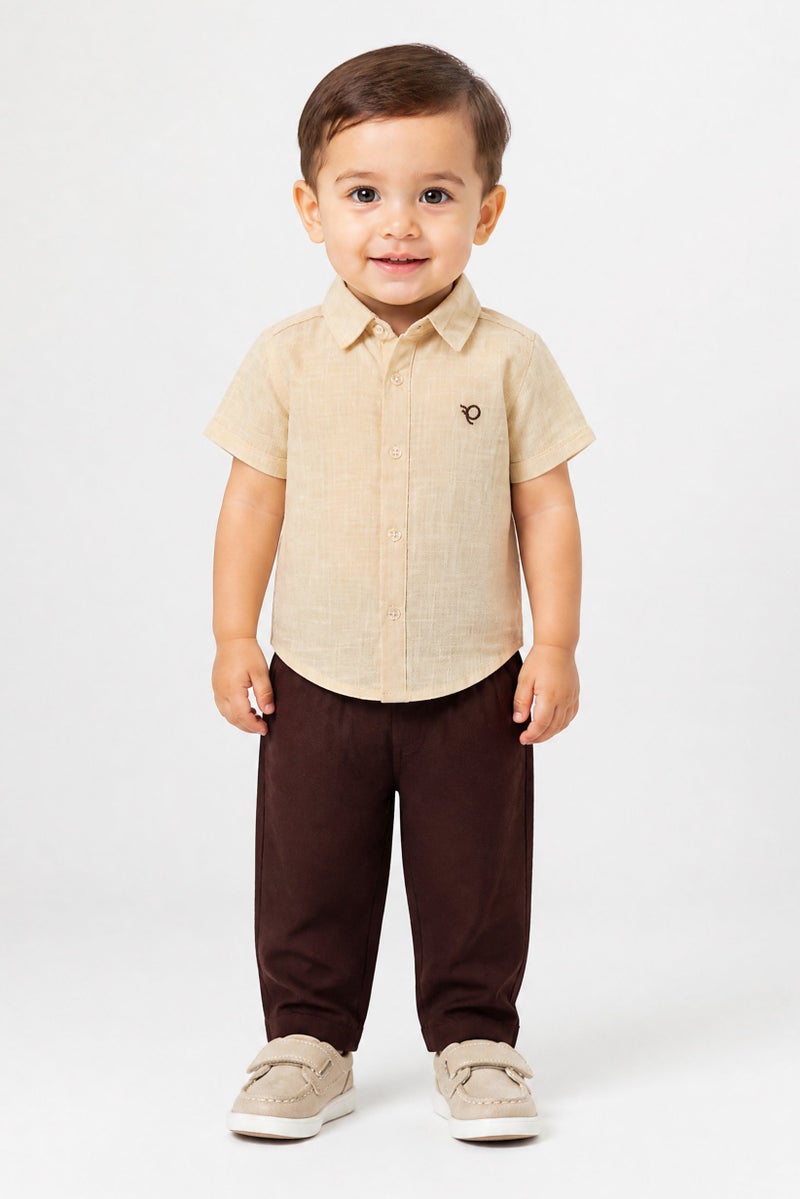 POPEES Toddlers Boy 2 Pcs Embroidered Logo Shirt And Pants Set, Multicolor - Image 1