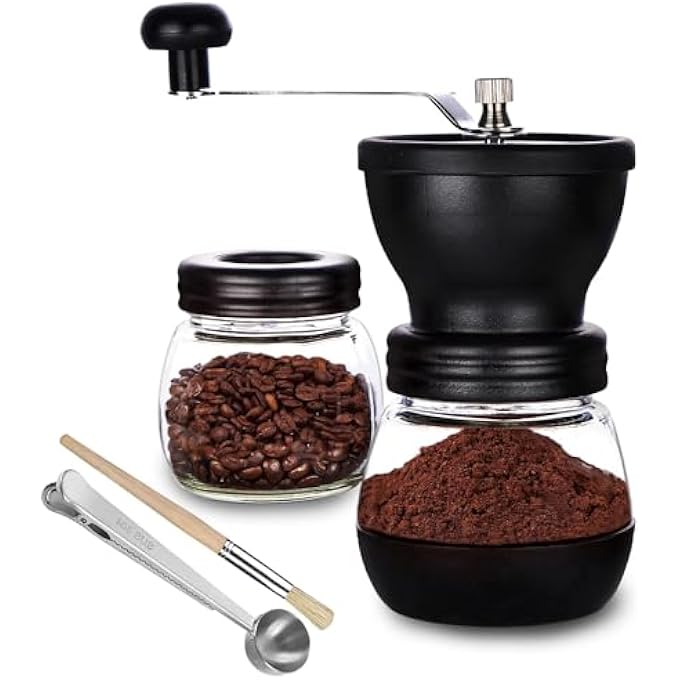 PARACITY Manual Coffee Bean Grinder With 2 Glass Jars11Oz Each Hand Coffee Grinder Mill With Ceramic Burr Hand CrankHandheld Small Portable Coffee Grinders With BrushSpoon For Camping - Image 2