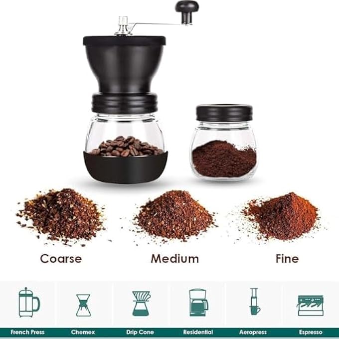 PARACITY Manual Coffee Bean Grinder With 2 Glass Jars11Oz Each Hand Coffee Grinder Mill With Ceramic Burr Hand CrankHandheld Small Portable Coffee Grinders With BrushSpoon For Camping - Image 5