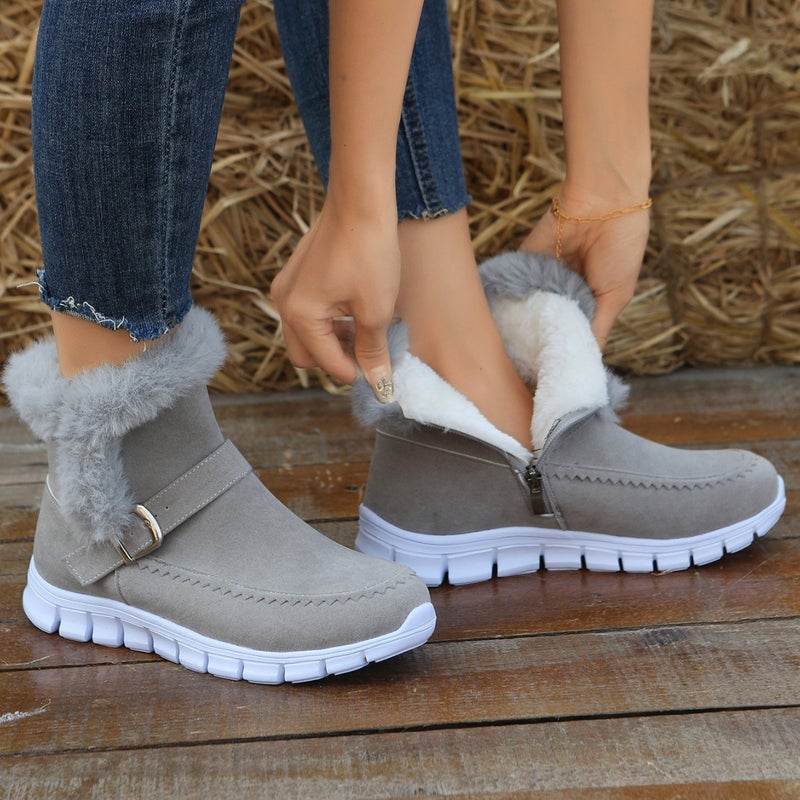 Snow Boots With Fleece Lining, Thickened Snow Boots, Short Boots, Flat-Soled New Style, Solid Color, Winter, Style, Warm, 2024 Women'S - Image 4
