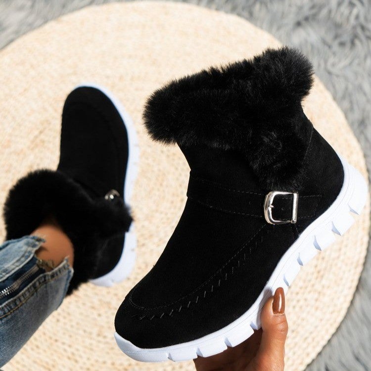 Snow Boots With Fleece Lining, Thickened Snow Boots, Short Boots, Flat-Soled New Style, Solid Color, Winter, Style, Warm, 2024 Women'S - Image 1