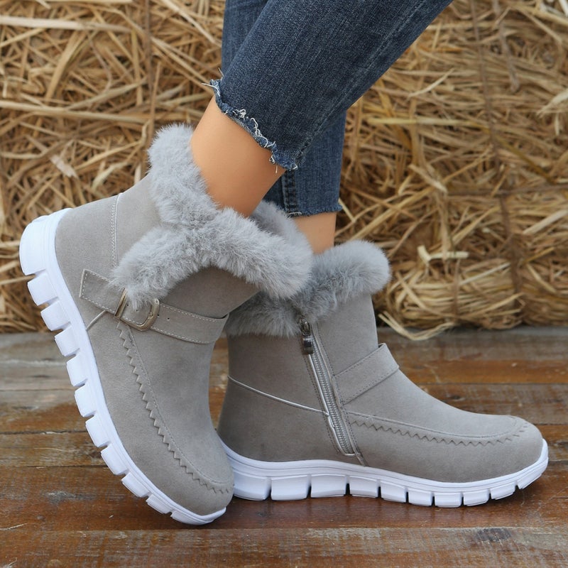 Snow Boots With Fleece Lining, Thickened Snow Boots, Short Boots, Flat-Soled New Style, Solid Color, Winter, Style, Warm, 2024 Women'S - Image 2