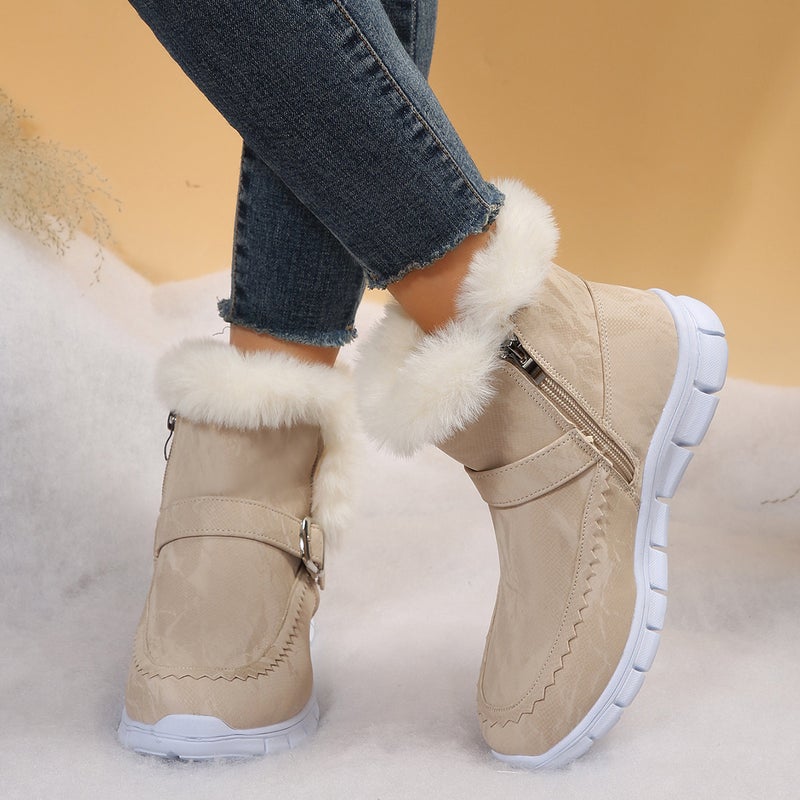 Snow Boots With Fleece Lining, Thickened Snow Boots, Short Boots, Flat-Soled New Style, Solid Color, Winter, Style, Warm, 2024 Women'S - Image 5