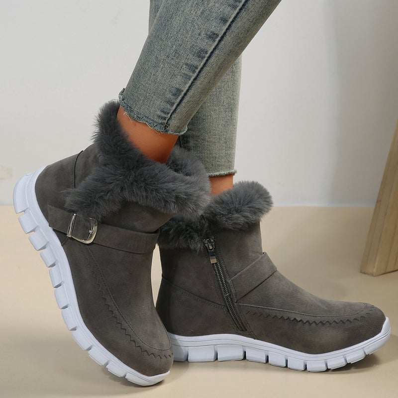 Snow Boots With Fleece Lining, Thickened Snow Boots, Short Boots, Flat-Soled New Style, Solid Color, Winter, Style, Warm, 2024 Women'S - Image 3