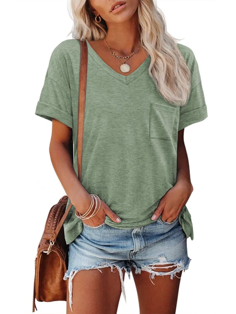 ATHMILE Short Sleeve Shirts for Women 2025 Spring Tops for Women Easter Summer Casual T Shirts Gray Green Beach - Image 1