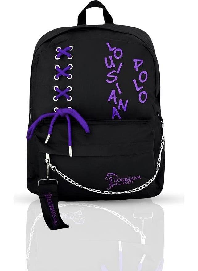 Louisiana Polo Laptop Compartment School Bag Black Purple 1141  - Image 1