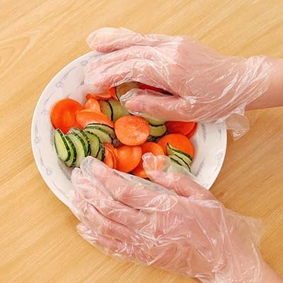 bvslf 300 pcs Transparent Reusable Disposable Gloves, Transparent & Disposable Gloves, Universal Size, Hand Gloves for Cleaning, Cooking, Washing, Serving & Handling Food, Hair Coloring - Image 2