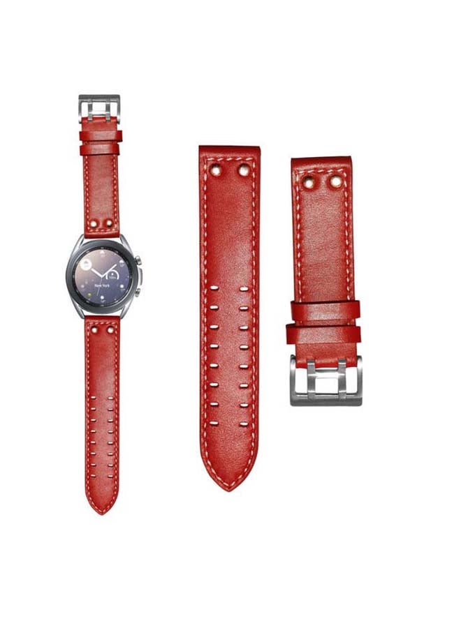Perfii Genuine Leather Replacement Band with Buckle for Samsung Galaxy Watch3 41mm Red - Image 1