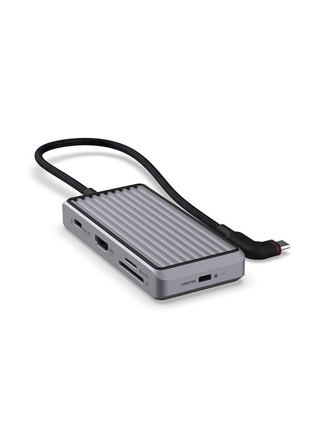 Unisynk USB-C Hub 8-in-1 with HDMI 4K@60Hz, 100W USB-C PD, 2 USB-A 3.0 ports, USB-C 3.0 port, Ethernet and SD/MicroSD Card slots, for MacBook, laptops, iPad, Android and more