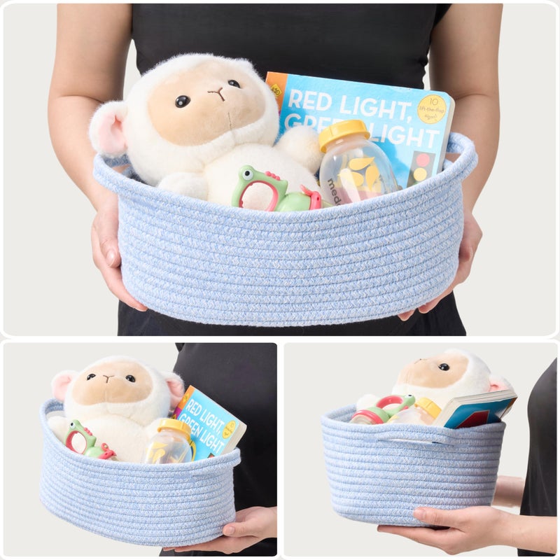 Kodomoore Small Woven Easter Basket with Gift Bag and Ribbon â€“ Empty Burr Basket for Gifts, Baby Shower, & Birthdays â€“ Decorative Rope Storage Organizer for Shelves, 12"x8"x5", Blue - Image 5