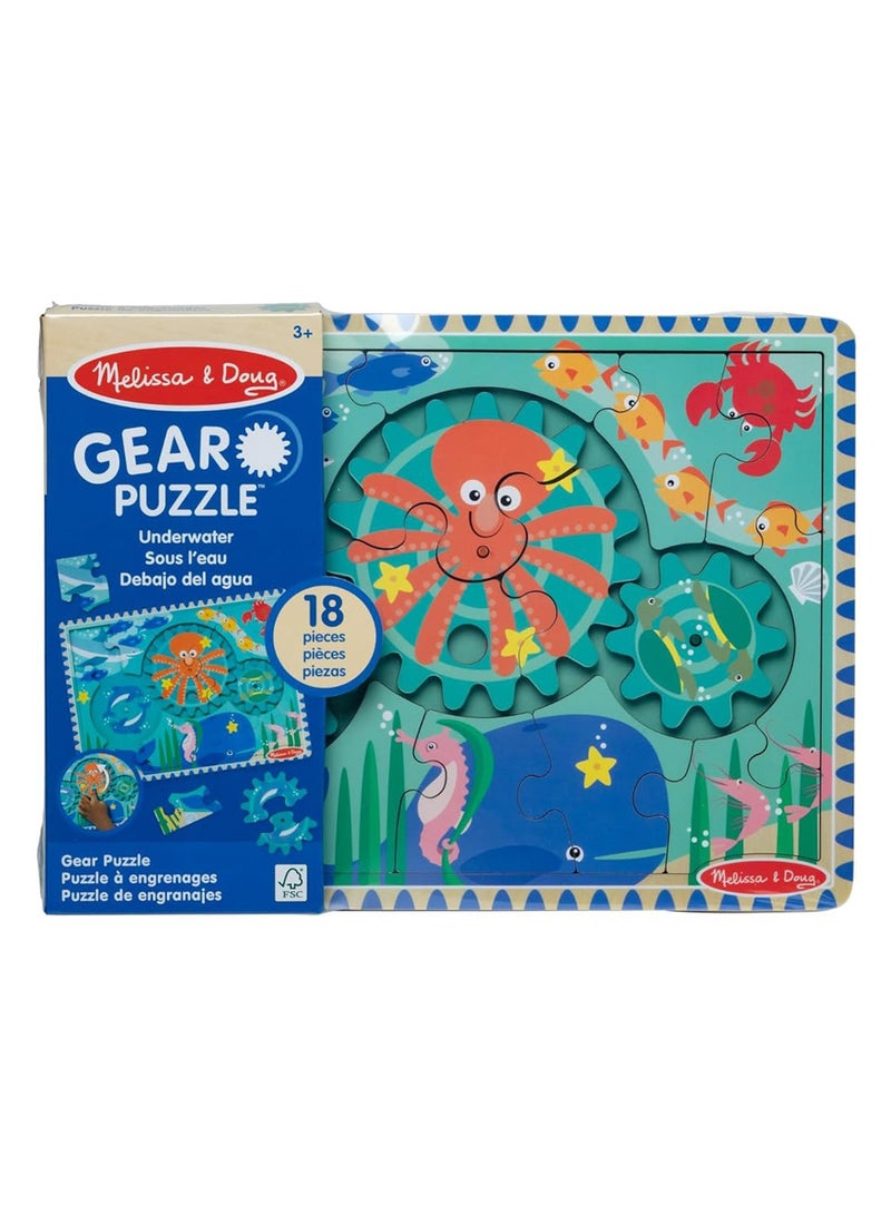 Melissa & Doug Wooden Underwater Gear Puzzle â€“ 18-Piece Jigsaw with 3 Spinning Gears | Ocean-Themed Educational Toy for Kids Ages 3+ - Image 1