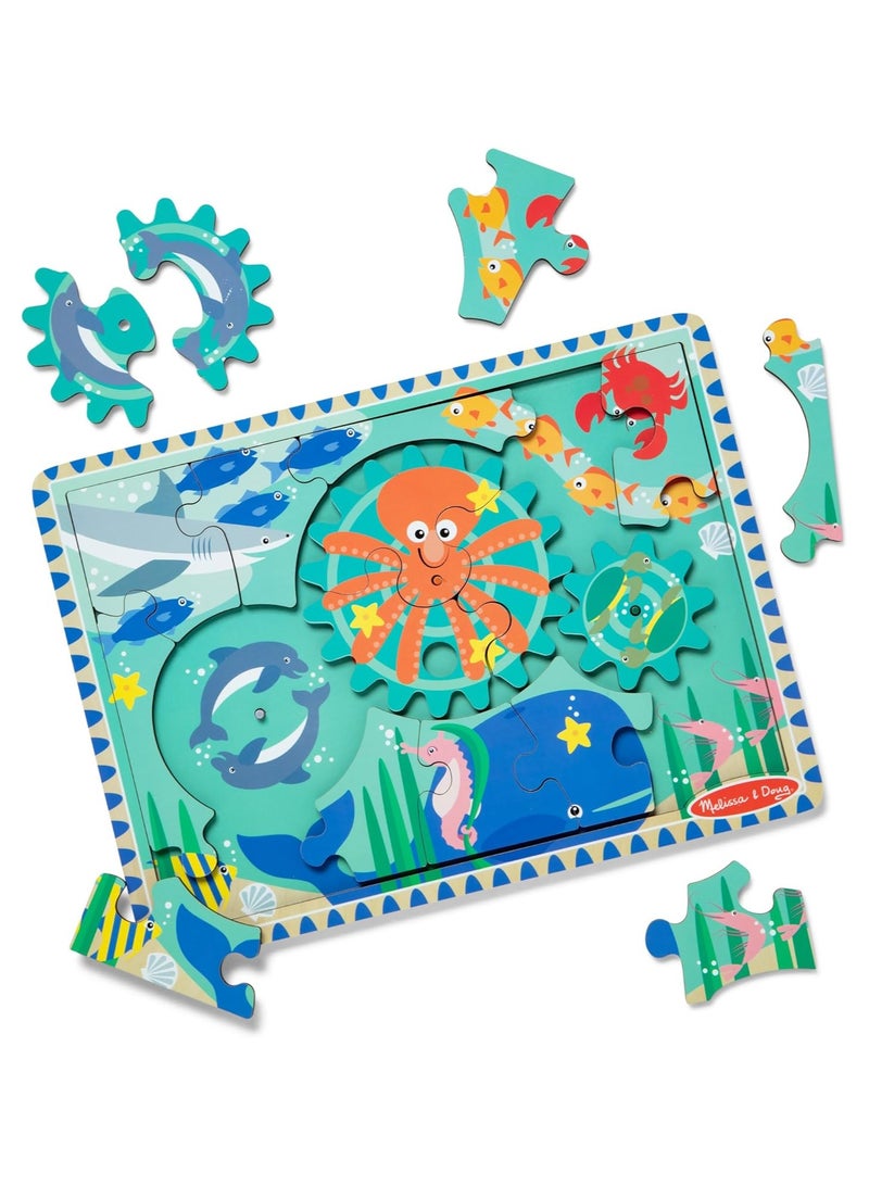 Melissa & Doug Wooden Underwater Gear Puzzle â€“ 18-Piece Jigsaw with 3 Spinning Gears | Ocean-Themed Educational Toy for Kids Ages 3+ - Image 2