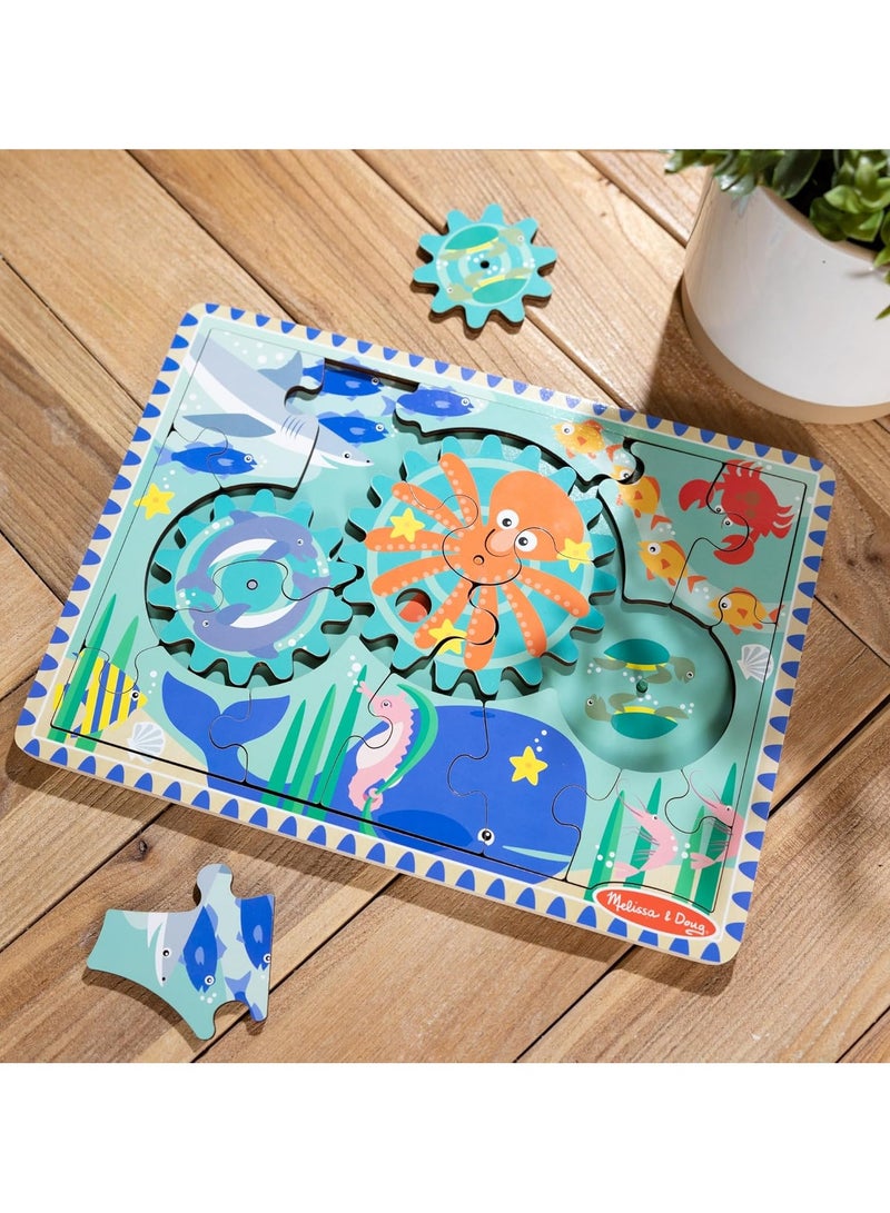 Melissa & Doug Wooden Underwater Gear Puzzle â€“ 18-Piece Jigsaw with 3 Spinning Gears | Ocean-Themed Educational Toy for Kids Ages 3+ - Image 3